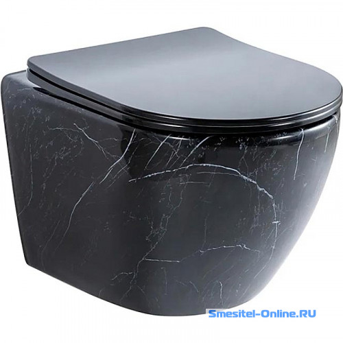 Фото Унитаз подвесной Ceramalux 2212BM черный мрамор, с сиденьем микролифт
